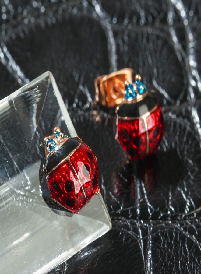 Botrinal Petite Red Ladybug Black Spots Costume 925 Sterling Silver Rose Gold Beetle Stud Earrings Ladybird Jewelry Halloween Party Accessories for Women - Image 4